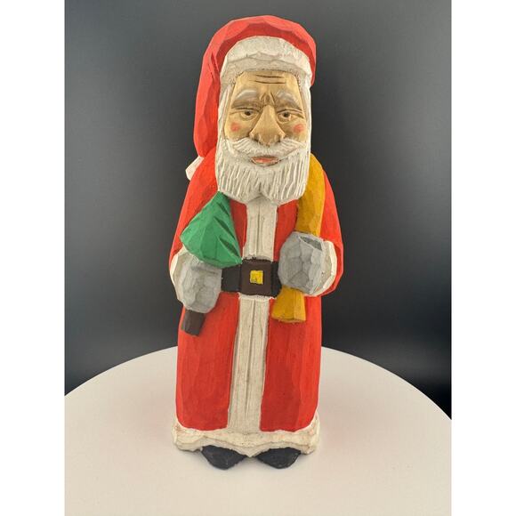 Hand-Carved Folk Santa Claus Statue - Picture 1 of 8